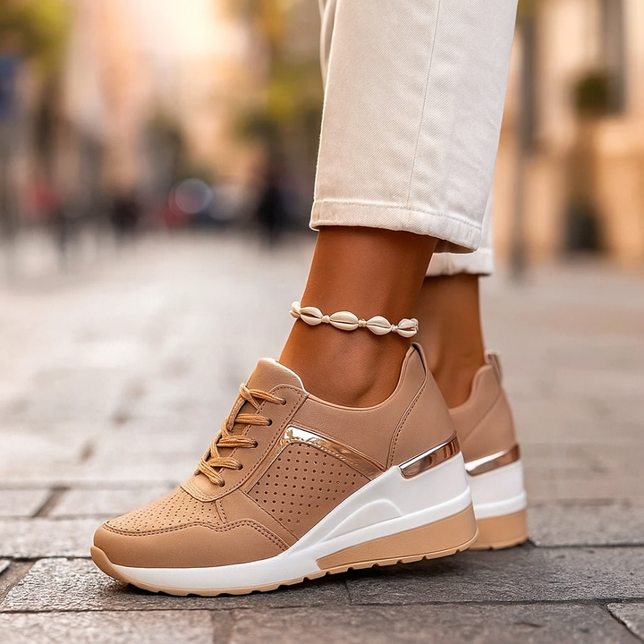 Wedge Trainers Women Leather - Hidden Sole Arch Support Smart Casual