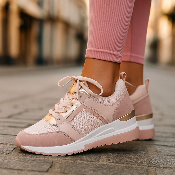 Wedge Trainers Women Leather - Hidden Sole Arch Support Smart Casual