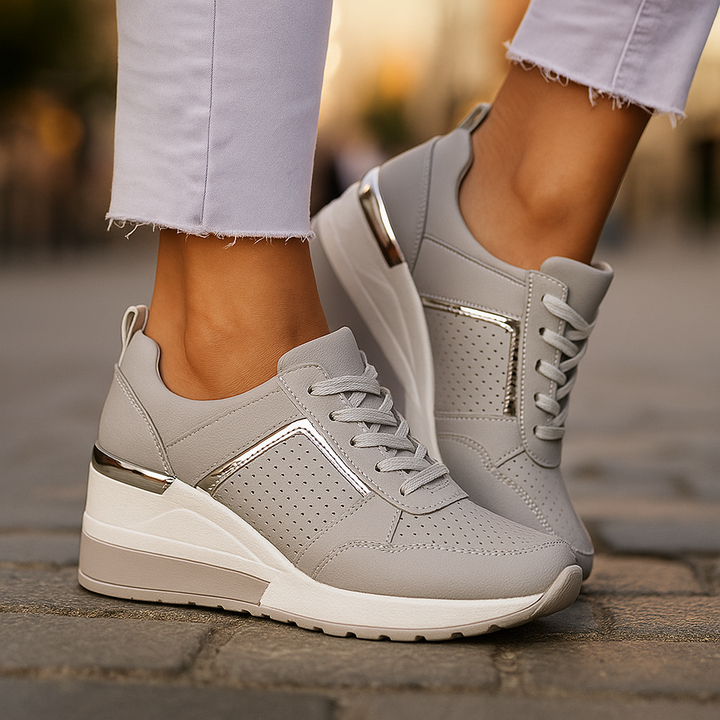 Wedge Trainers Women Leather - Hidden Sole Arch Support Smart Casual