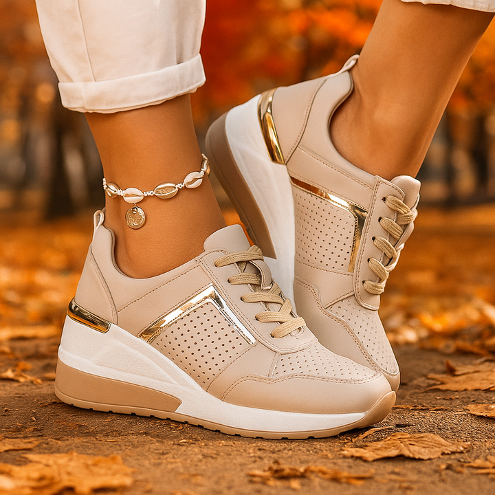 Wedge Trainers Women Leather - Hidden Sole Arch Support Smart Casual
