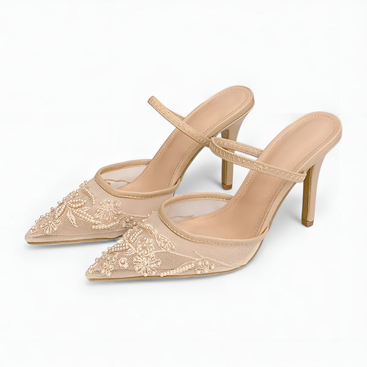 Floral Mesh Slingback Heels Wedding Guest - Pointed Toe