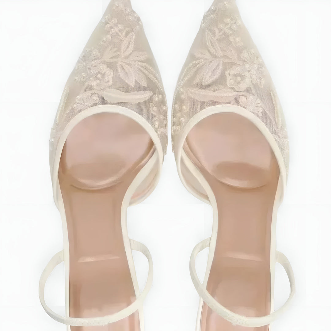 Floral Mesh Slingback Heels Wedding Guest - Pointed Toe