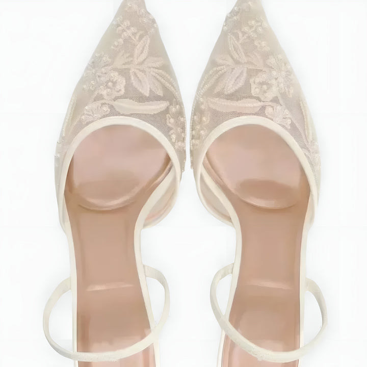 Floral Mesh Slingback Heels Wedding Guest - Pointed Toe