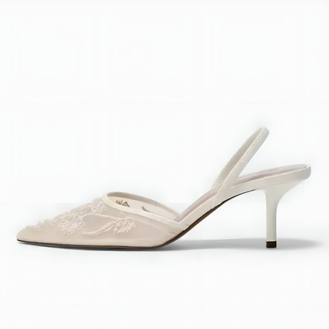 Floral Mesh Slingback Heels Wedding Guest - Pointed Toe