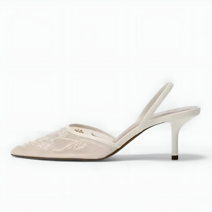Floral Mesh Slingback Heels Wedding Guest - Pointed Toe