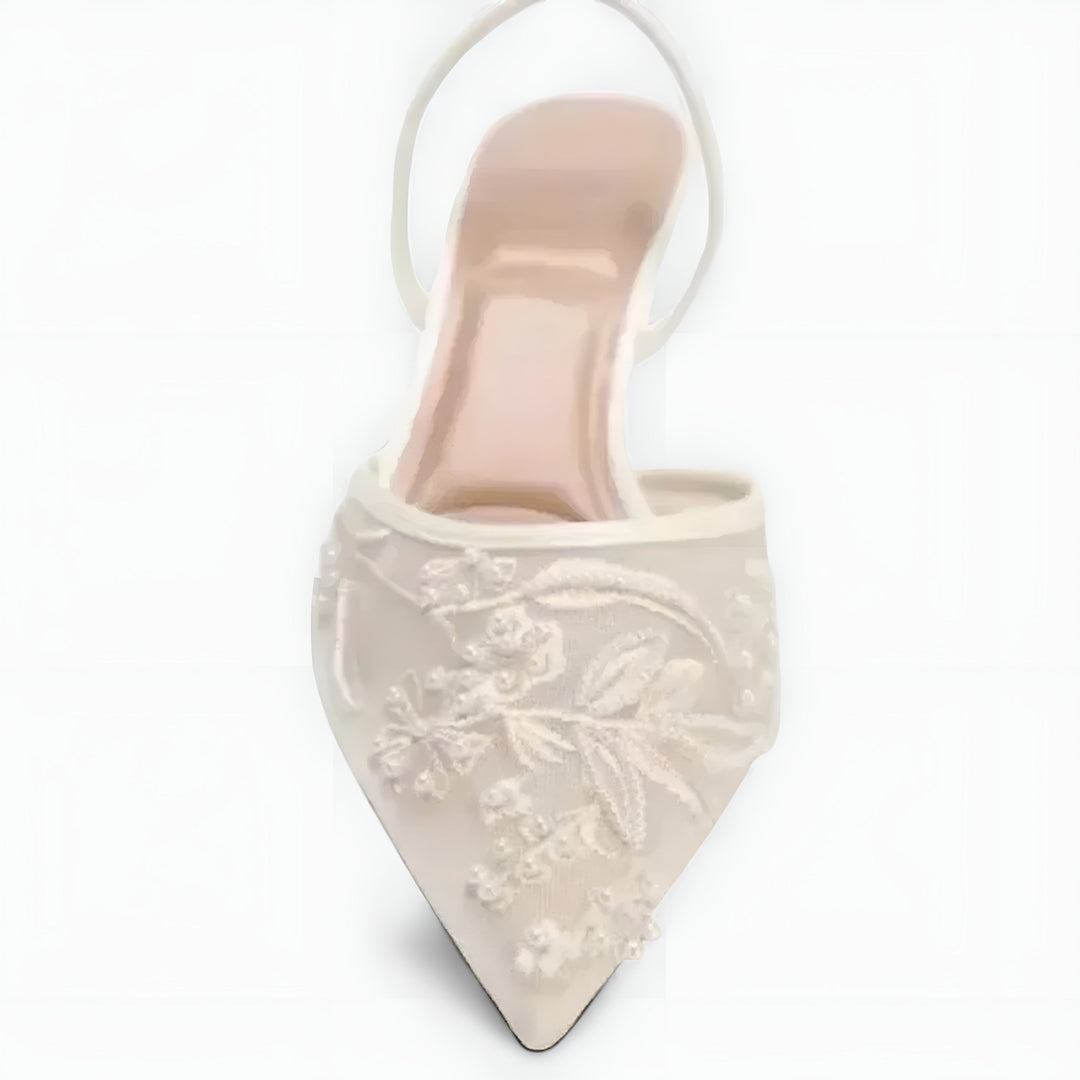 Floral Mesh Slingback Heels Wedding Guest - Pointed Toe