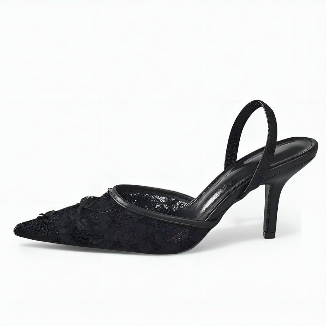 Floral Mesh Slingback Heels Wedding Guest - Pointed Toe