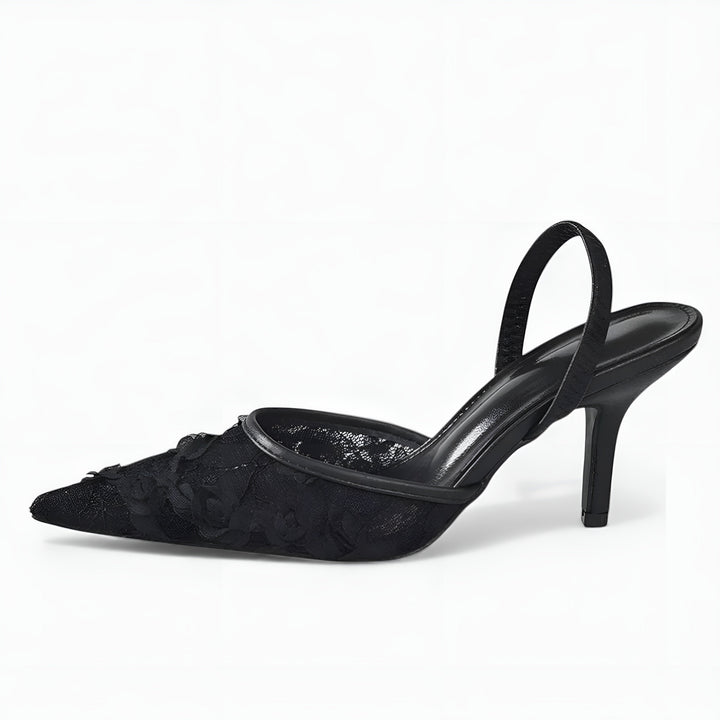 Floral Mesh Slingback Heels Wedding Guest - Pointed Toe