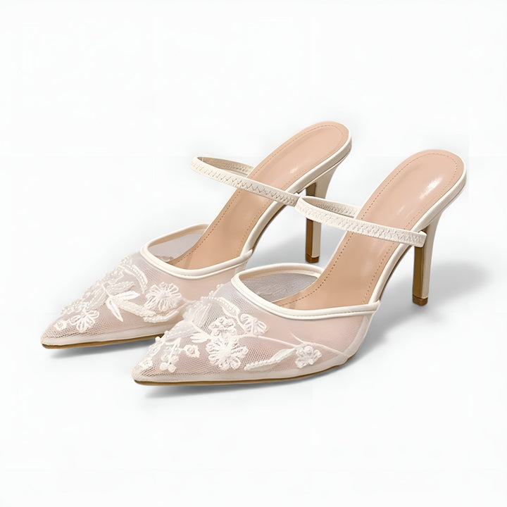 Floral Mesh Slingback Heels Wedding Guest - Pointed Toe