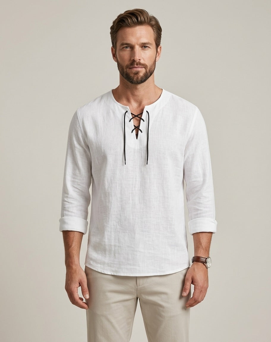 Men’s Linen Shirt - Stand Collar Long Sleeve Breathable Summer Luxury Top