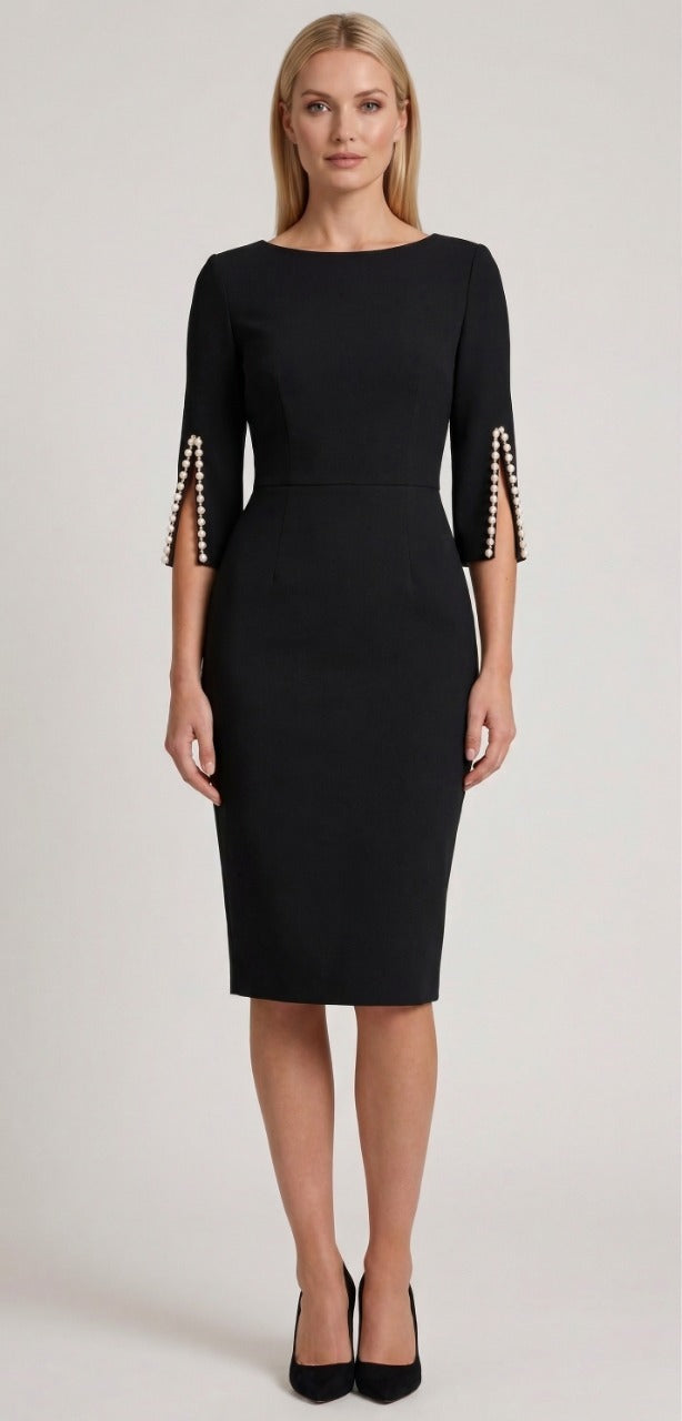 Women's Midi Dress - Pearl Split Sleeve Wedding Guest Sheath