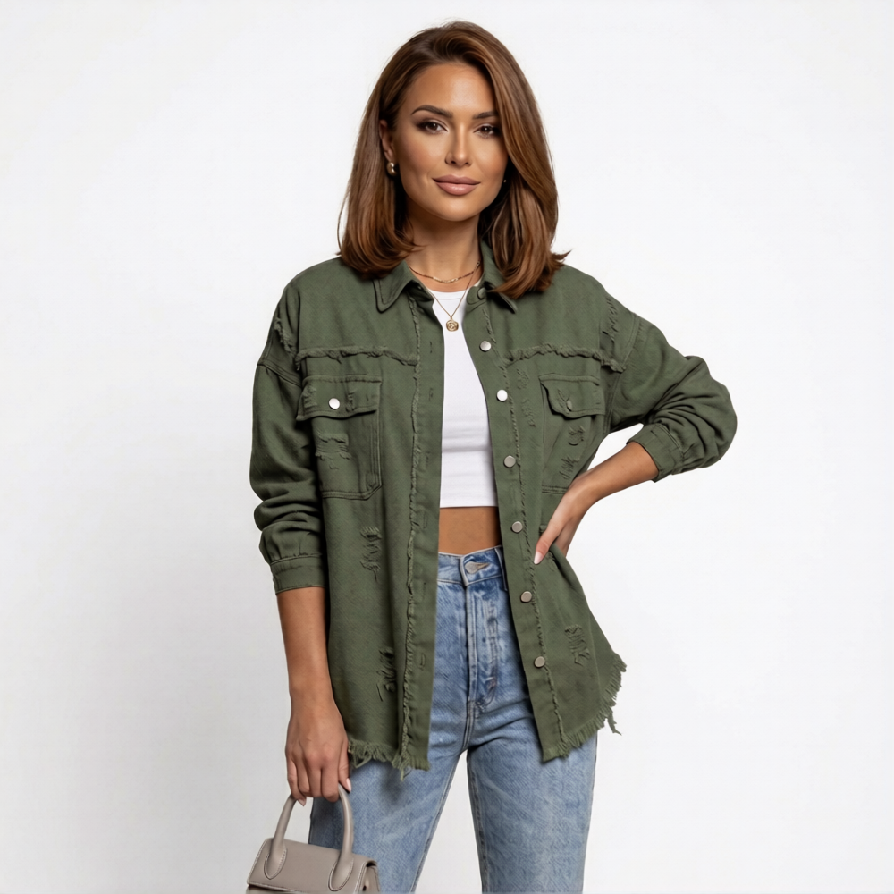 Women’s Oversized Denim Blouse - Casual Button Front