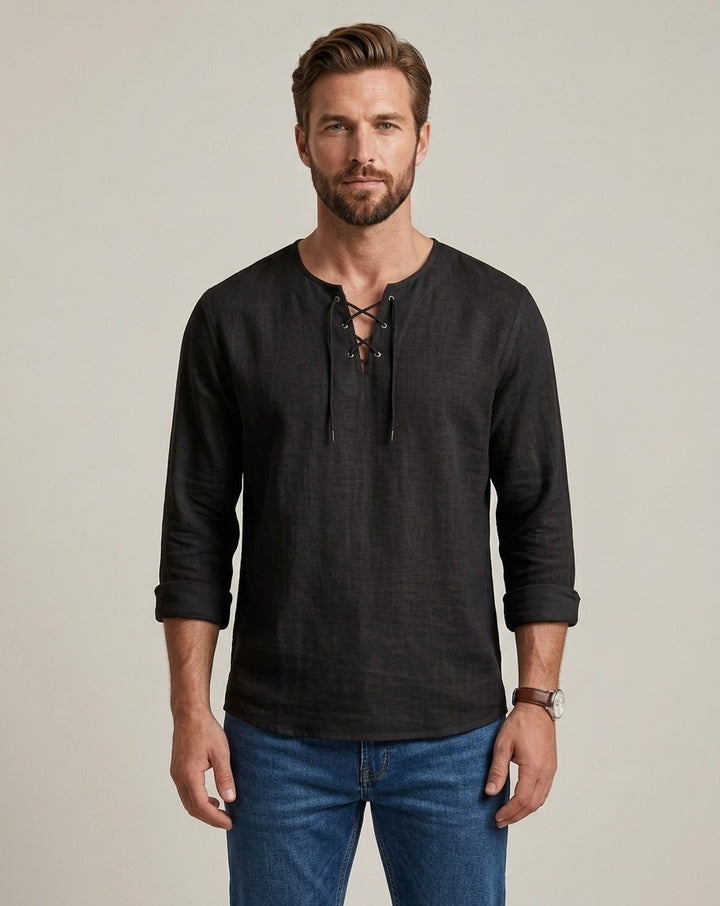 Men’s Linen Shirt - Stand Collar Long Sleeve Breathable Summer Luxury Top