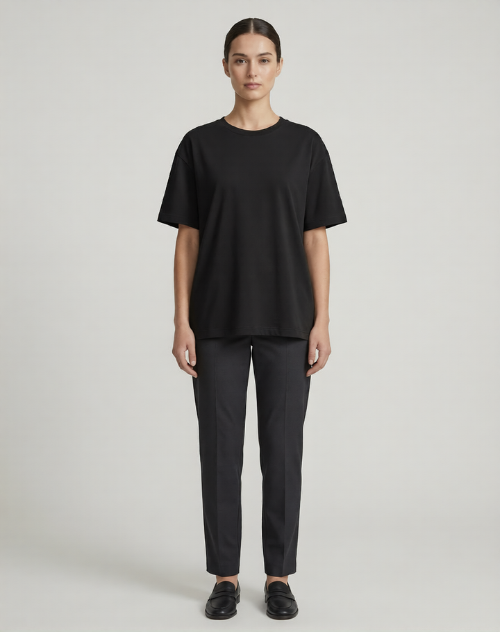 Women's Oversized Black T-Shirt - Crew Neck Tee