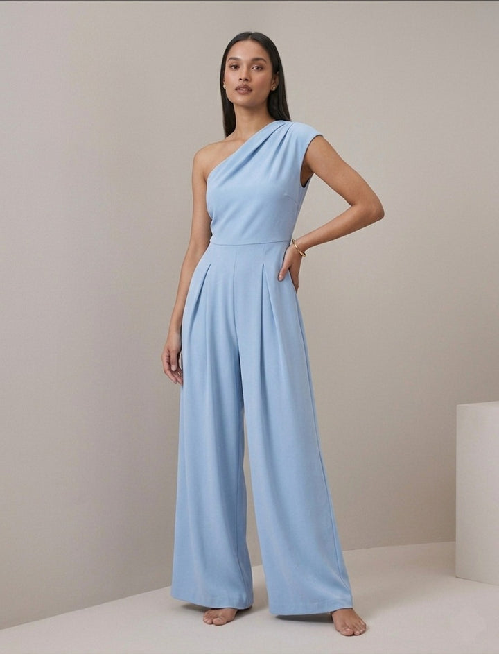 Women's One-Shoulder Wide-Leg Jumpsuit - Elegant Formal Evening Wear
