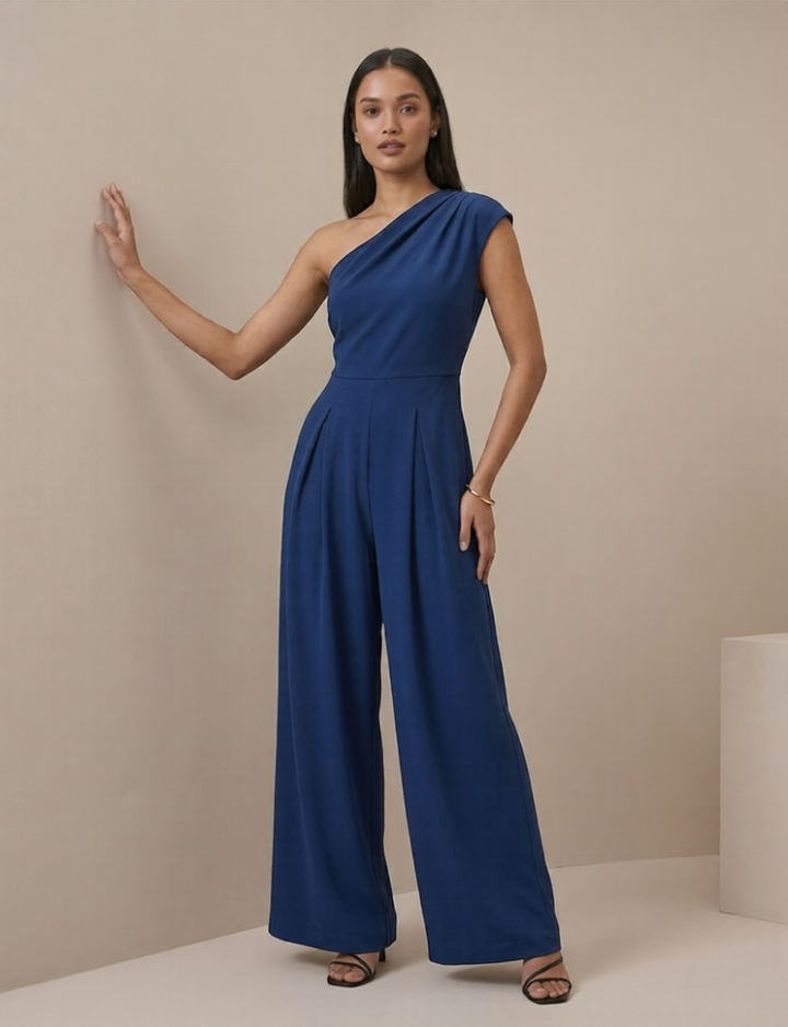Women's One-Shoulder Wide-Leg Jumpsuit - Elegant Formal Evening Wear