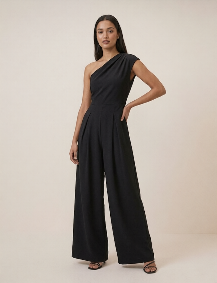 Women's One-Shoulder Wide-Leg Jumpsuit - Elegant Formal Evening Wear