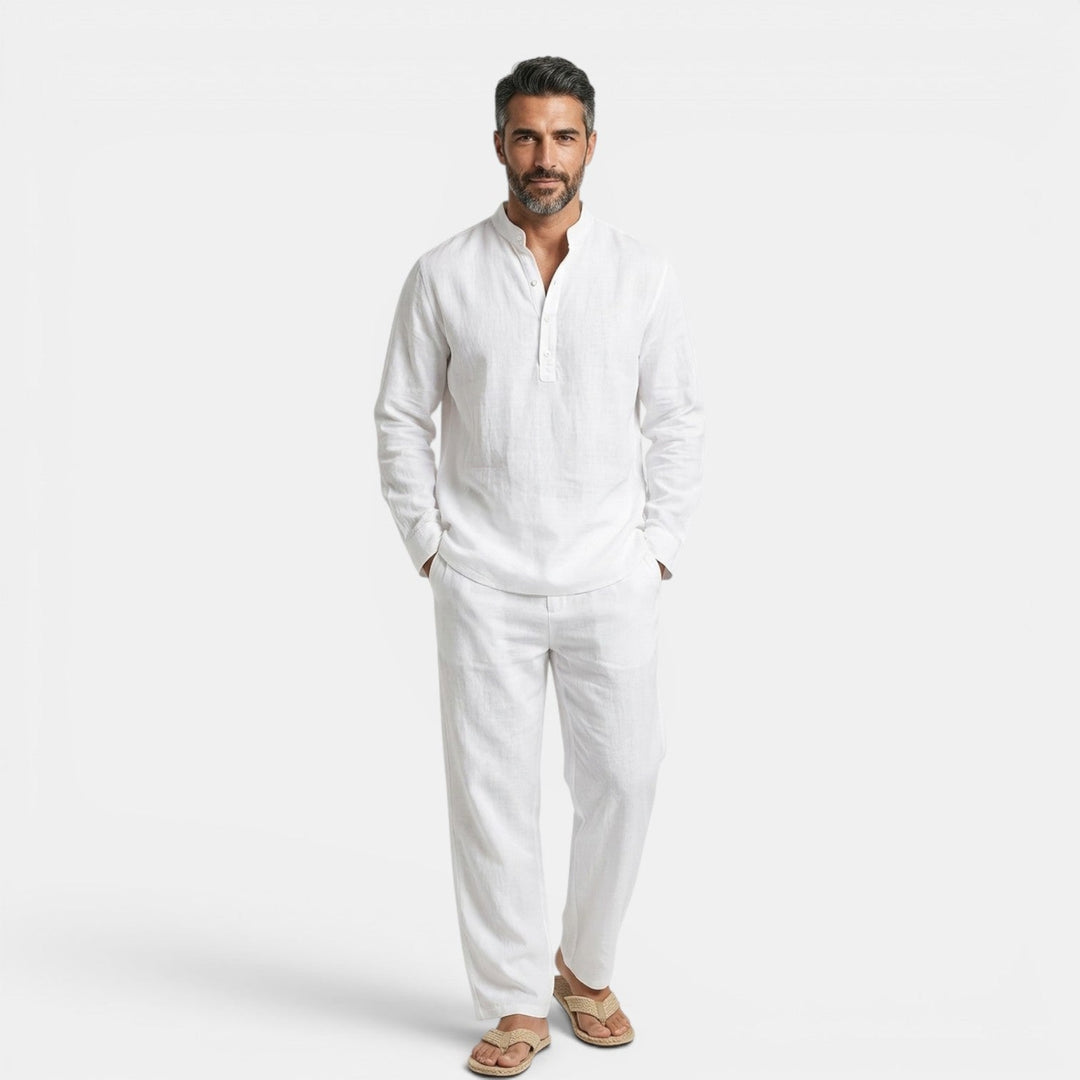 Linen Co-ord Set Men - Grandad Collar Summer Wedding Guest Relaxed