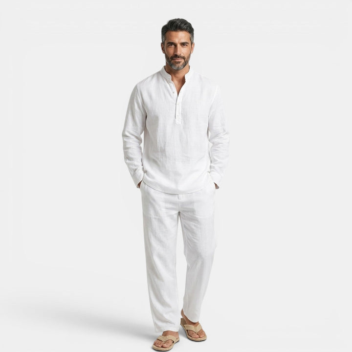 Linen Co-ord Set Men - Grandad Collar Summer Wedding Guest Relaxed