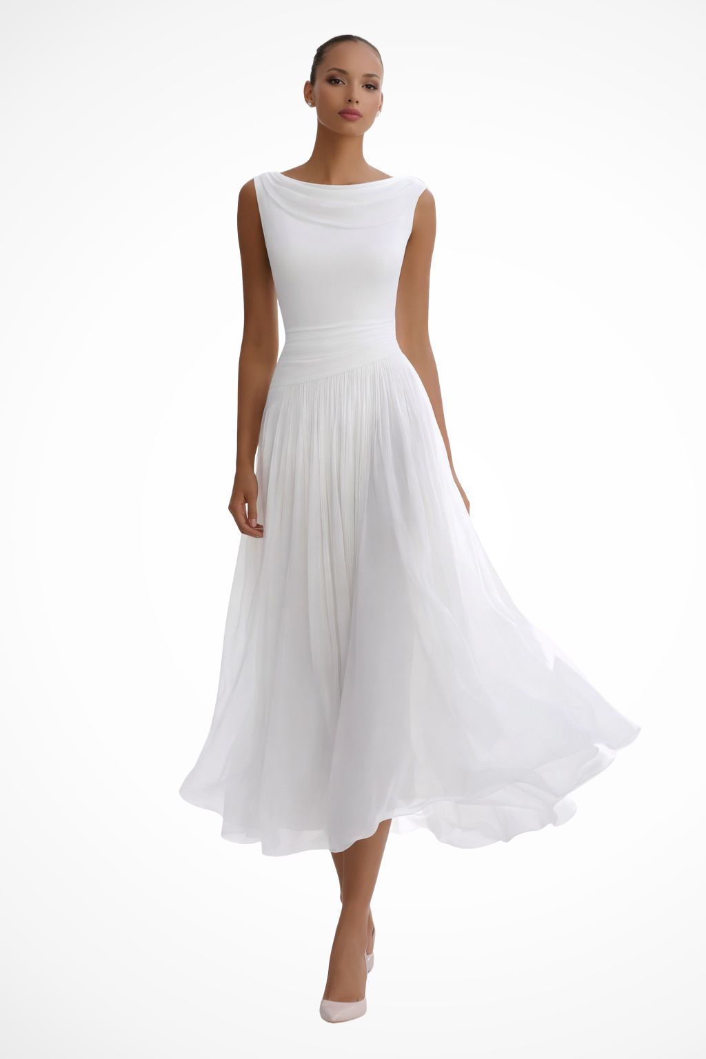 Women's Pleated Wedding Guest Midi Dress - Sleeveless