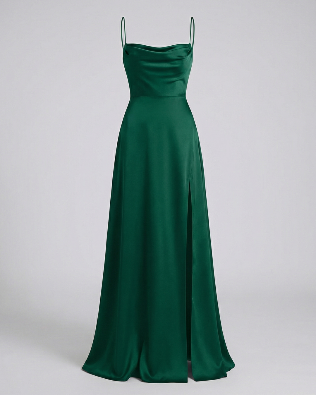 Satin Cowl Neck Maxi Dress - Split Formal Evening