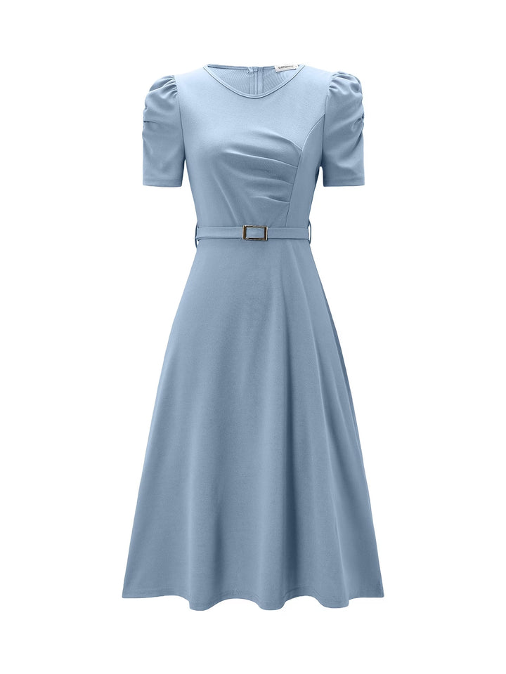 Women's Royal Midi Dress - Elegant Belted A-Line