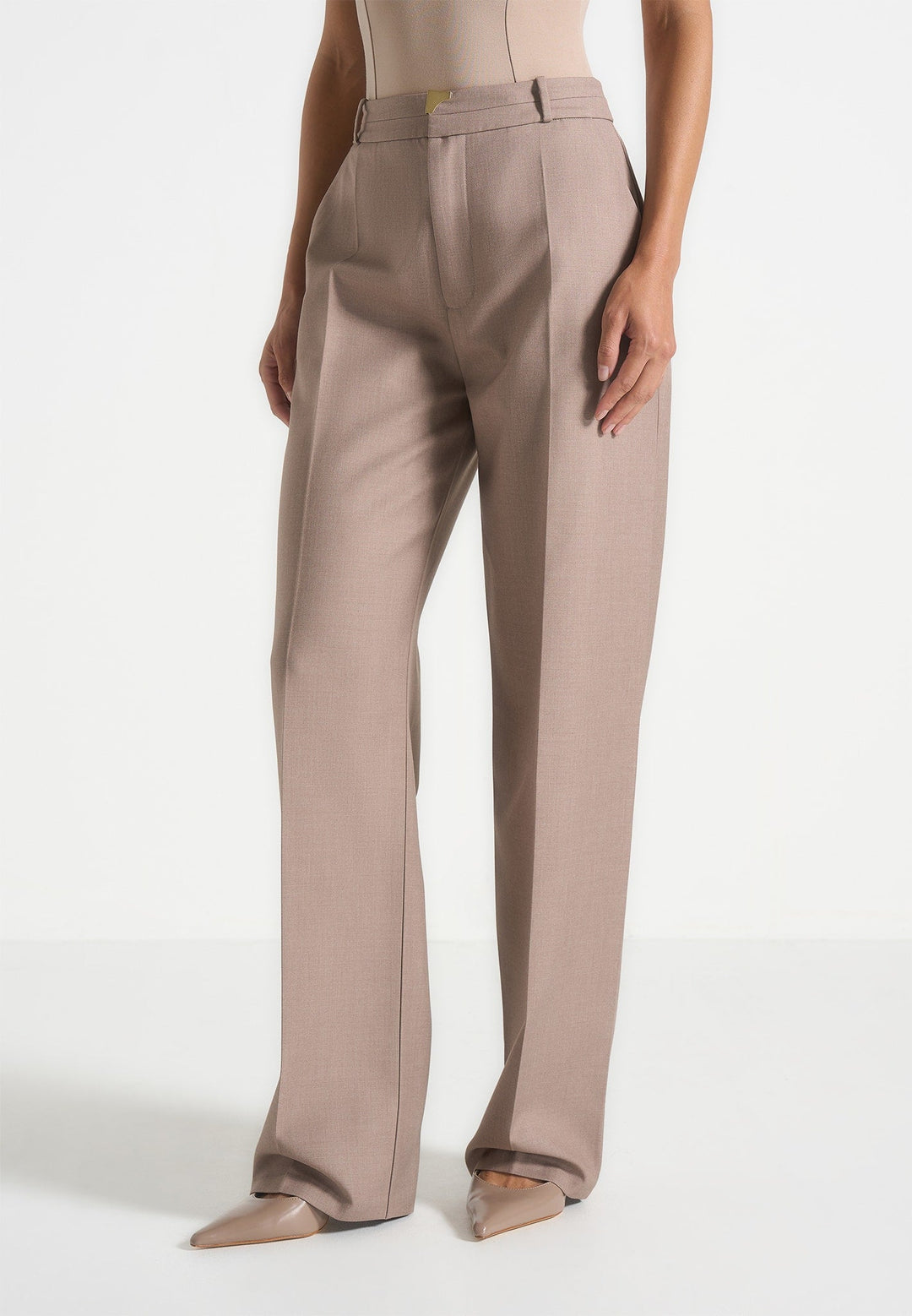 Women's Tailored Pants - Taupe Pleated Front