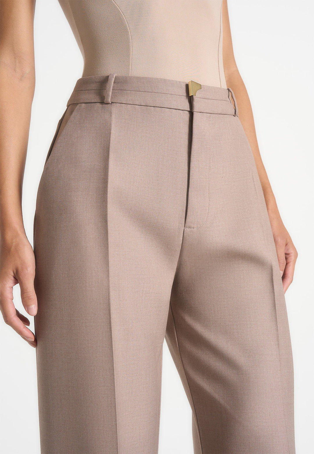 Women's Tailored Pants - Taupe Pleated Front