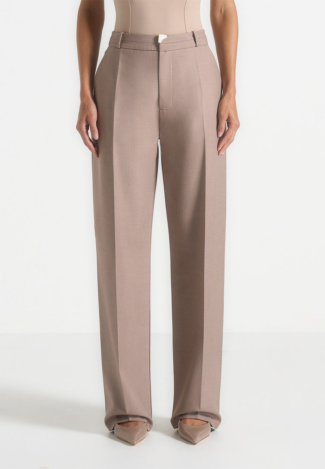 Women's Tailored Pants - Taupe Pleated Front