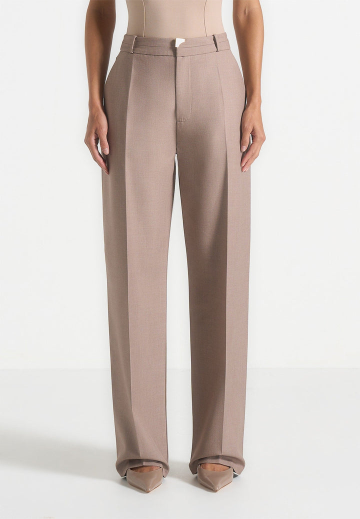 Women's Tailored Pants - Taupe Pleated Front