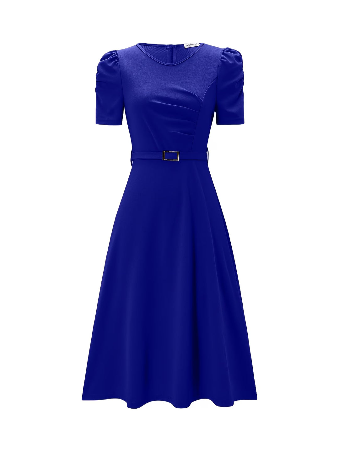 Women's Royal Midi Dress - Elegant Belted A-Line
