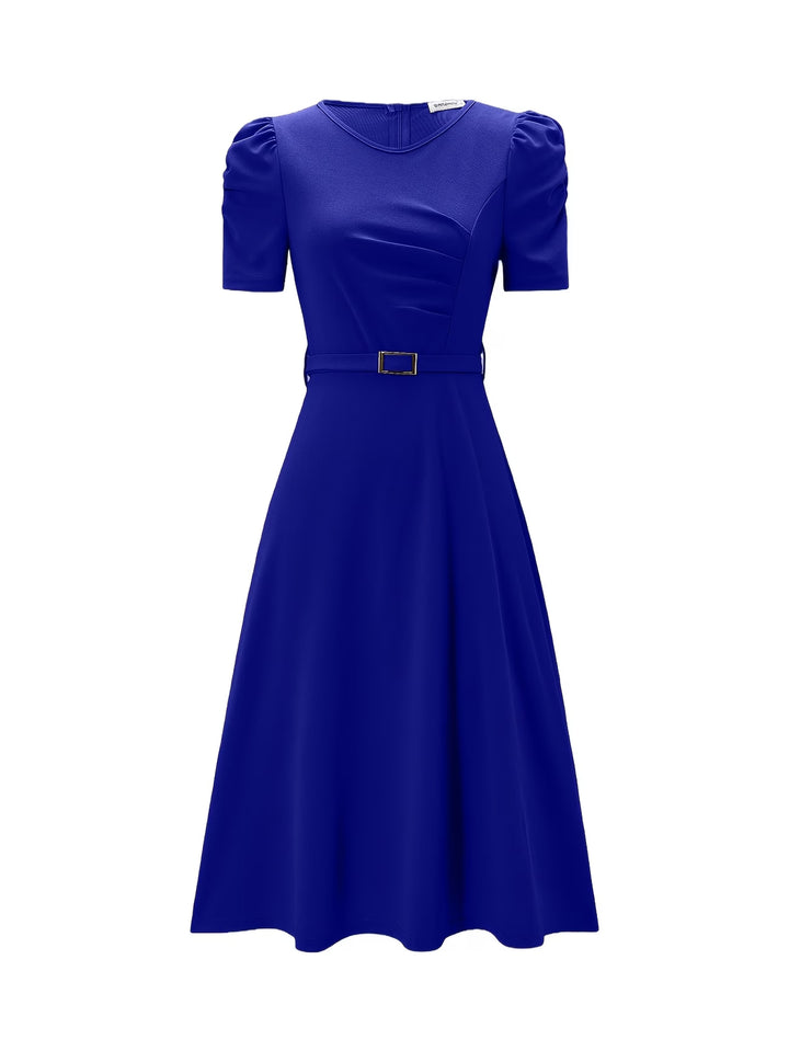 Women's Royal Midi Dress - Elegant Belted A-Line