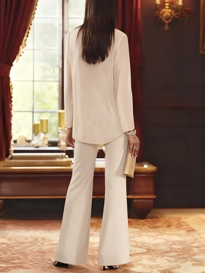 Mother of the Bride Dress Chiffon - Long Sleeve Jacket Sequin Beading