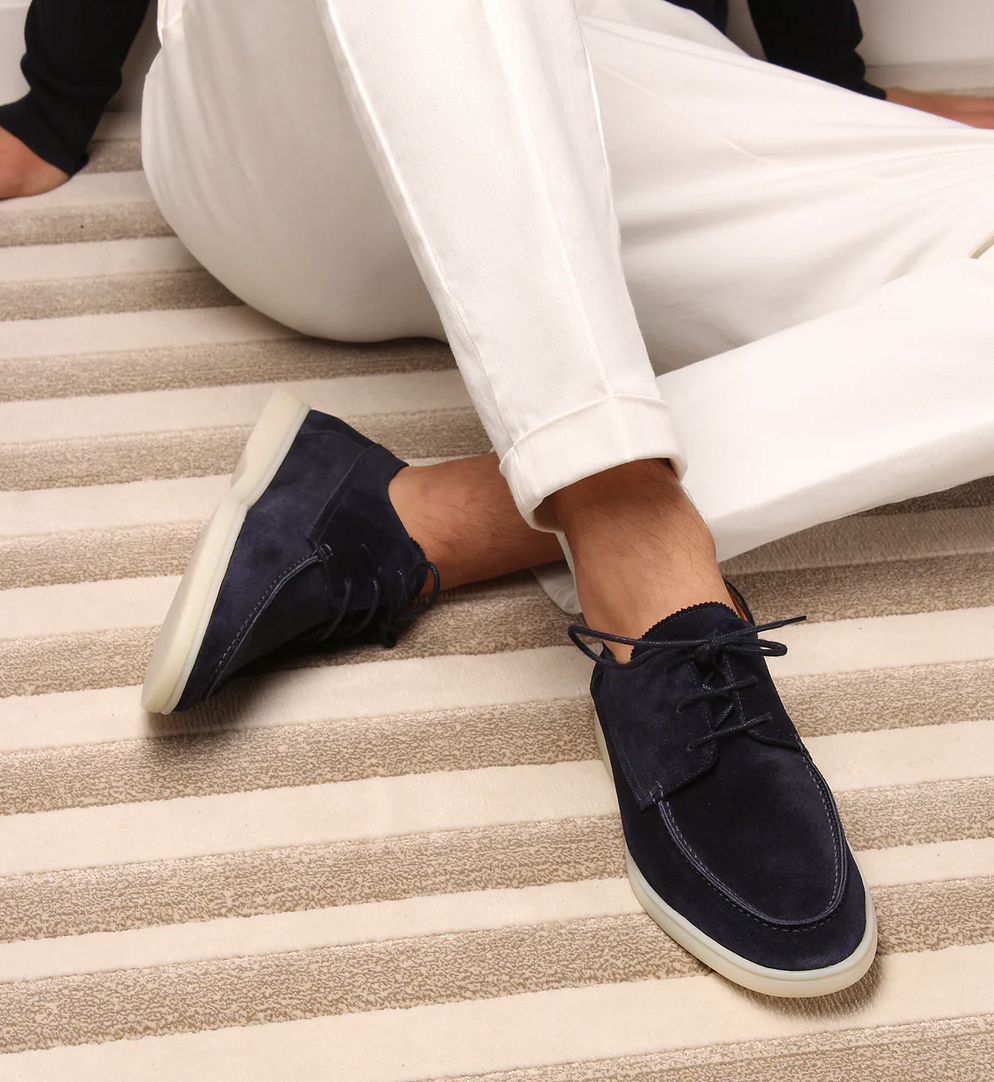 Men's Italian Suede Loafers - White Sole