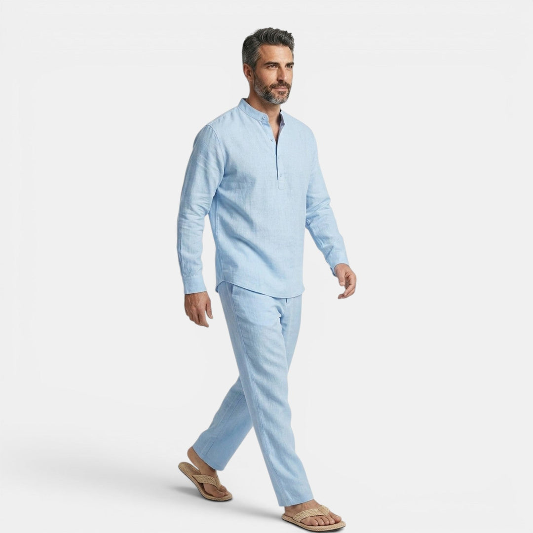Linen Co-ord Set Men - Grandad Collar Summer Wedding Guest Relaxed