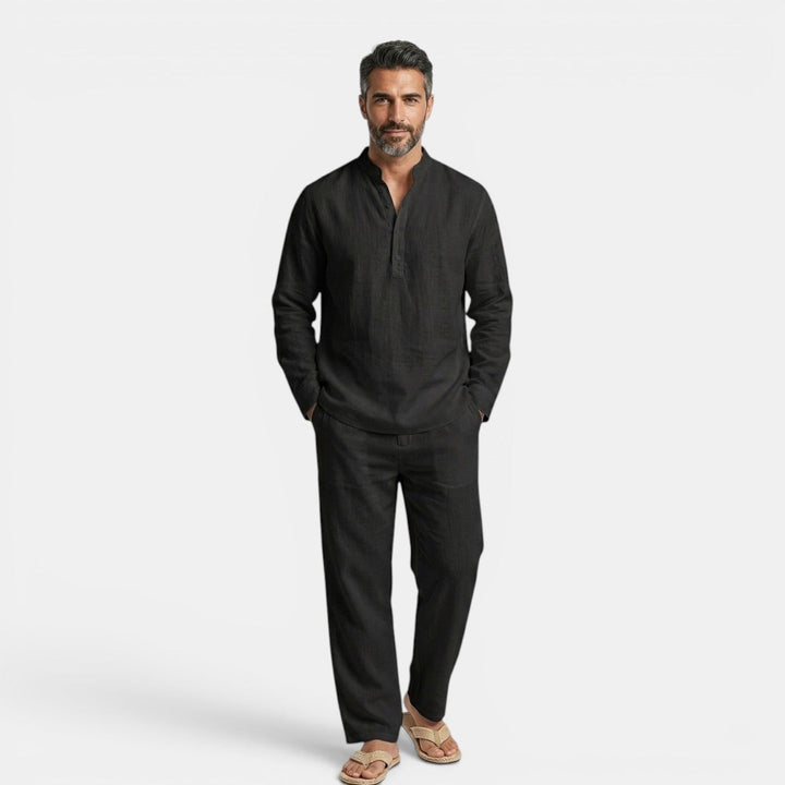 Linen Co-ord Set Men - Grandad Collar Summer Wedding Guest Relaxed