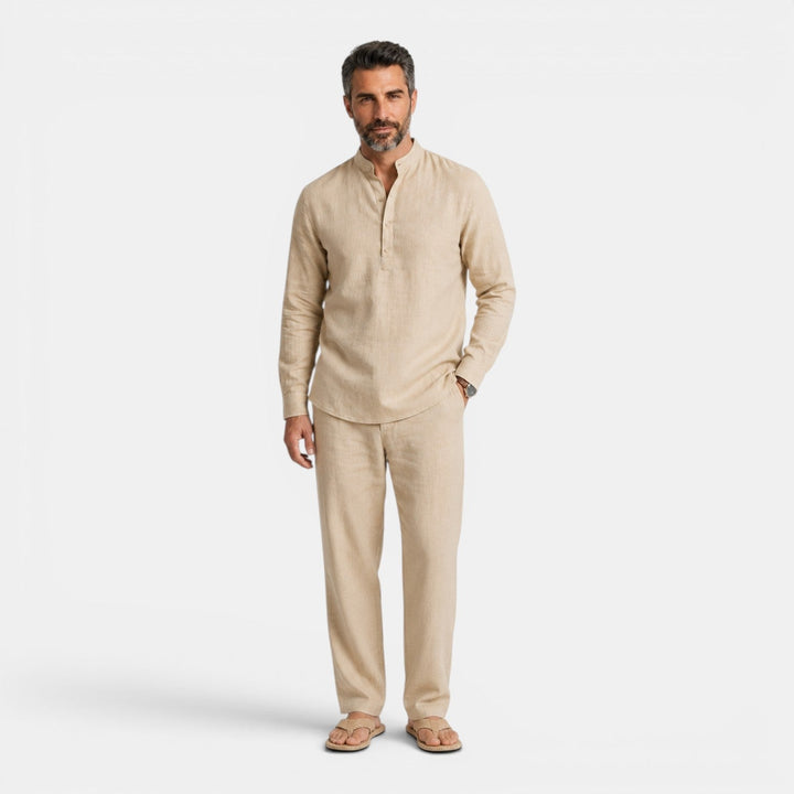 Linen Co-ord Set Men - Grandad Collar Summer Wedding Guest Relaxed