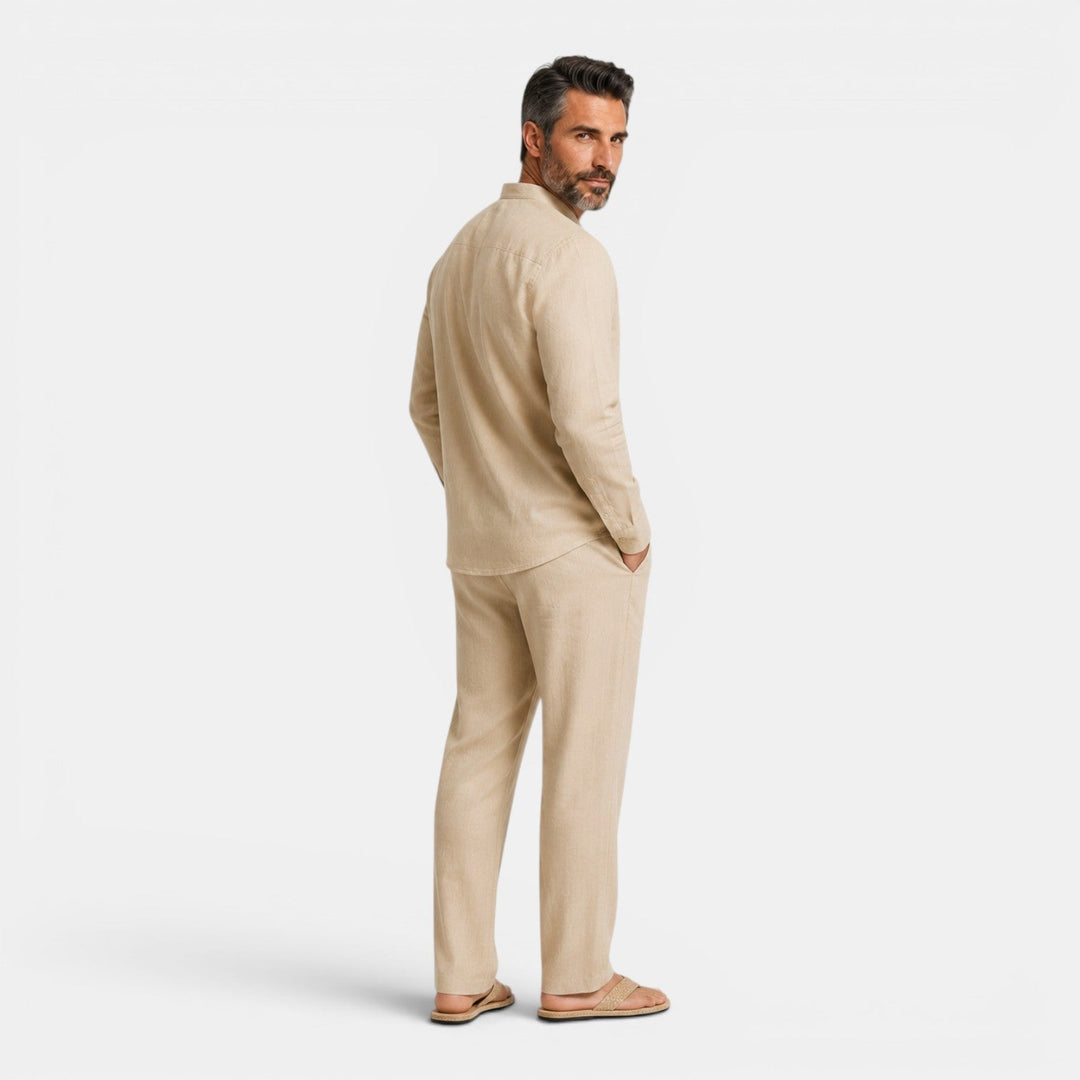 Linen Co-ord Set Men - Grandad Collar Summer Wedding Guest Relaxed