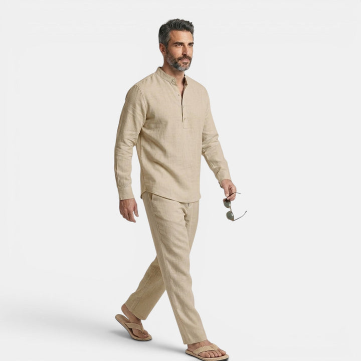 Linen Co-ord Set Men - Grandad Collar Summer Wedding Guest Relaxed