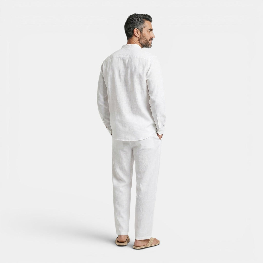 Linen Co-ord Set Men - Grandad Collar Summer Wedding Guest Relaxed