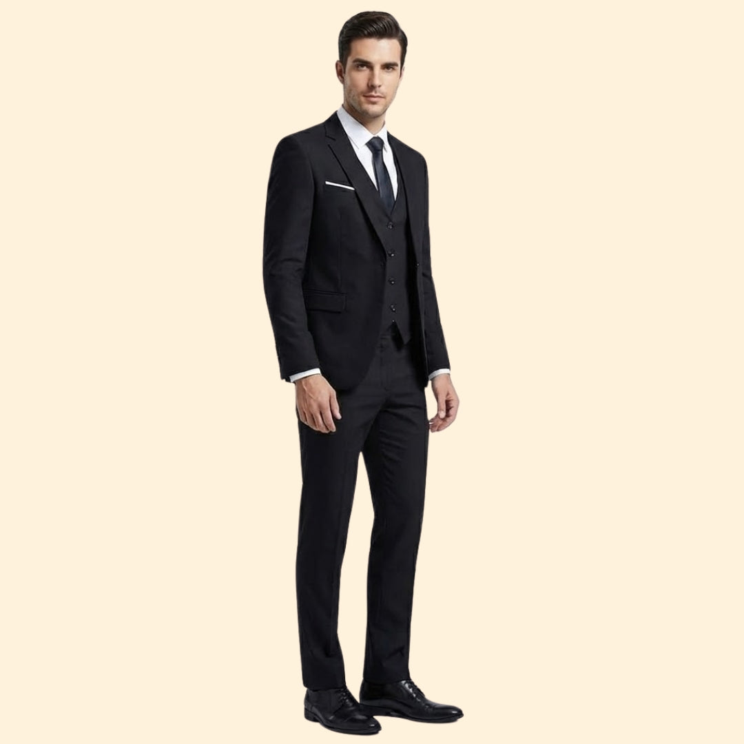 Men's Slim Three Piece Wedding Suit – Notch Lapel Blazer Waistcoat