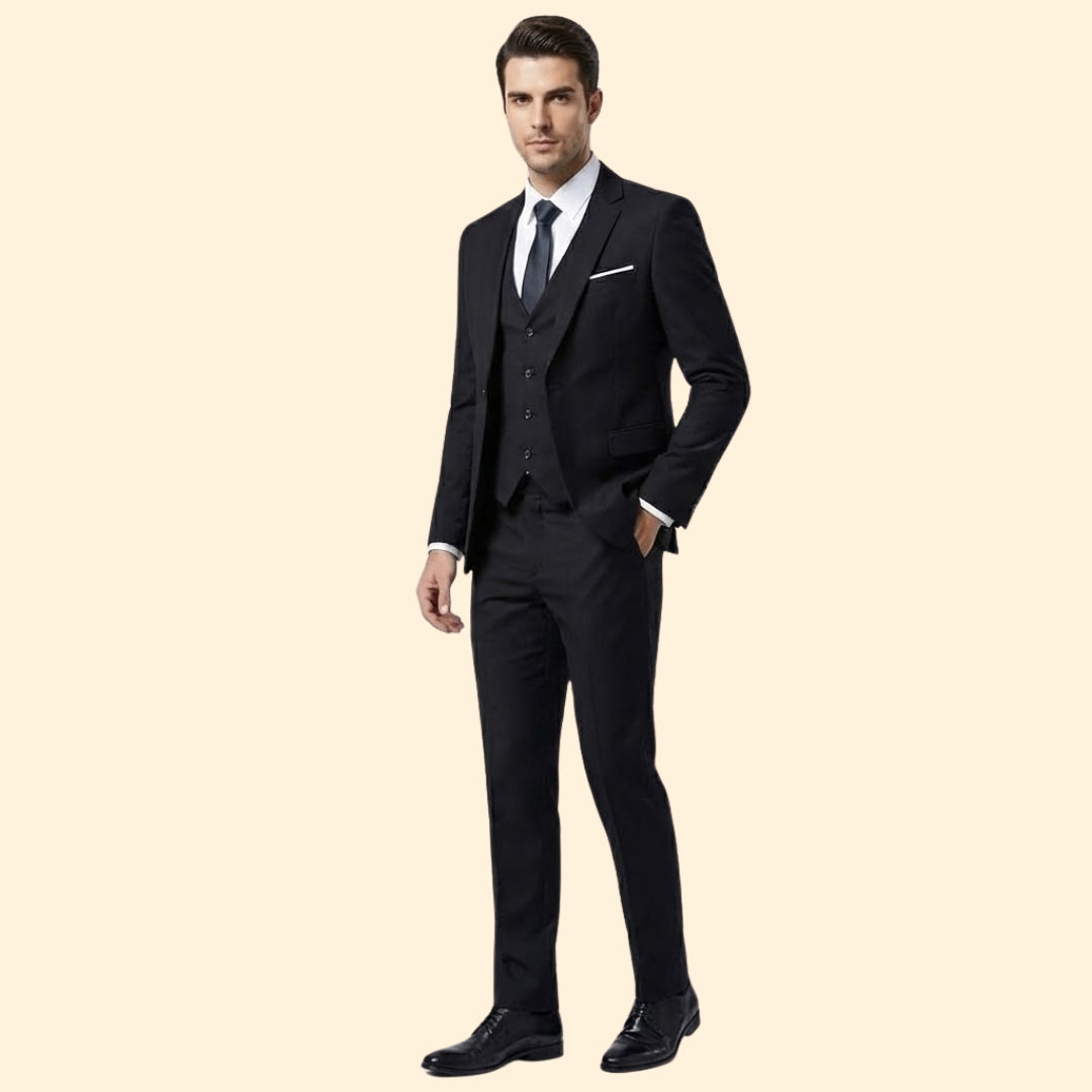 Men's Slim Three Piece Wedding Suit – Notch Lapel Blazer Waistcoat