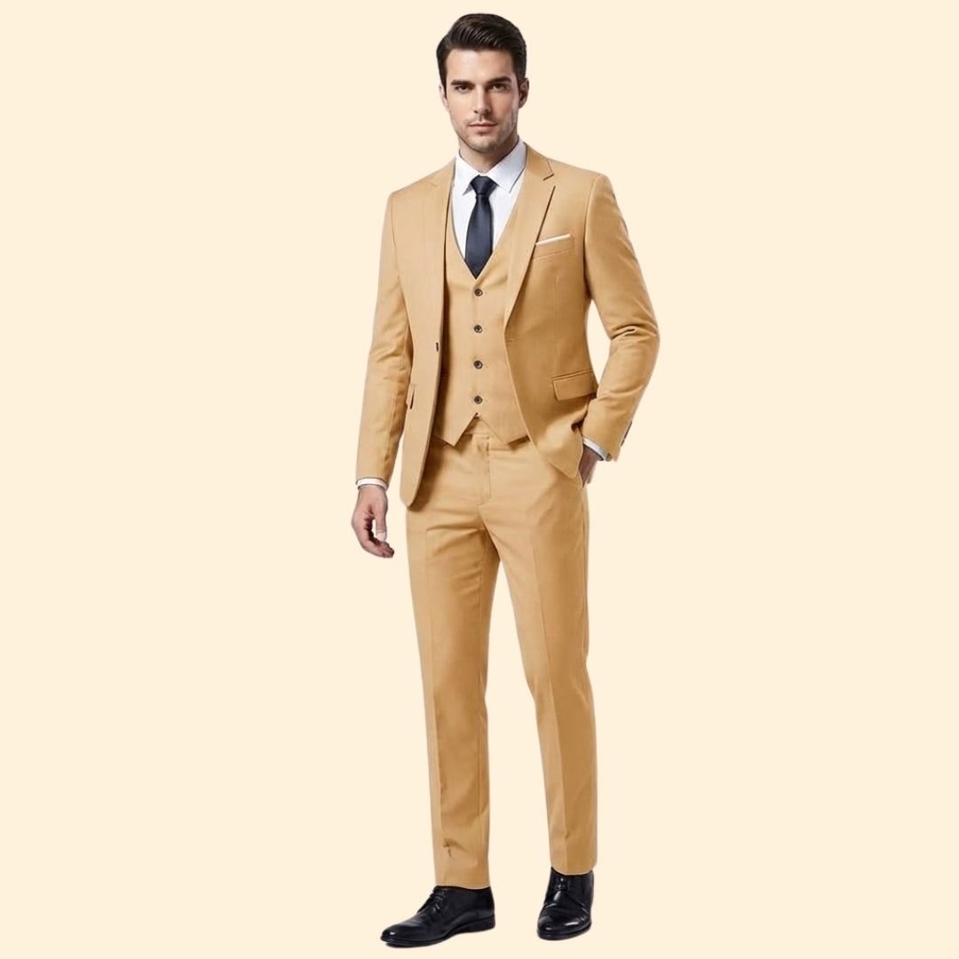 Men's Slim Three Piece Wedding Suit – Notch Lapel Blazer Waistcoat