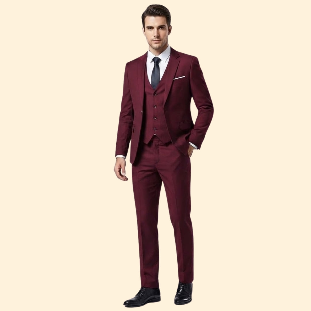 Men's Slim Three Piece Wedding Suit – Notch Lapel Blazer Waistcoat