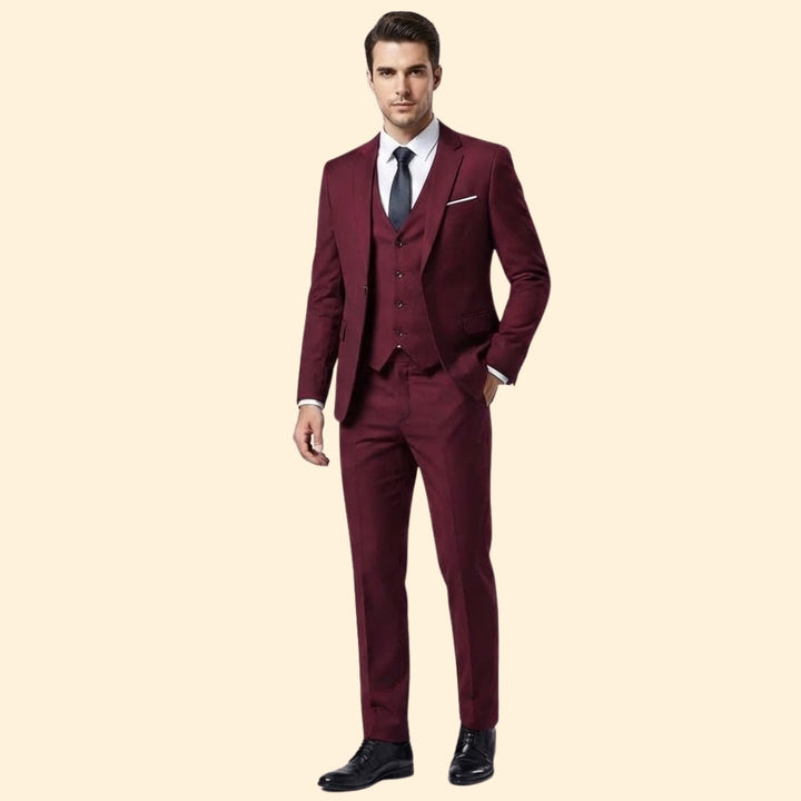 Men's Slim Three Piece Wedding Suit – Notch Lapel Blazer Waistcoat