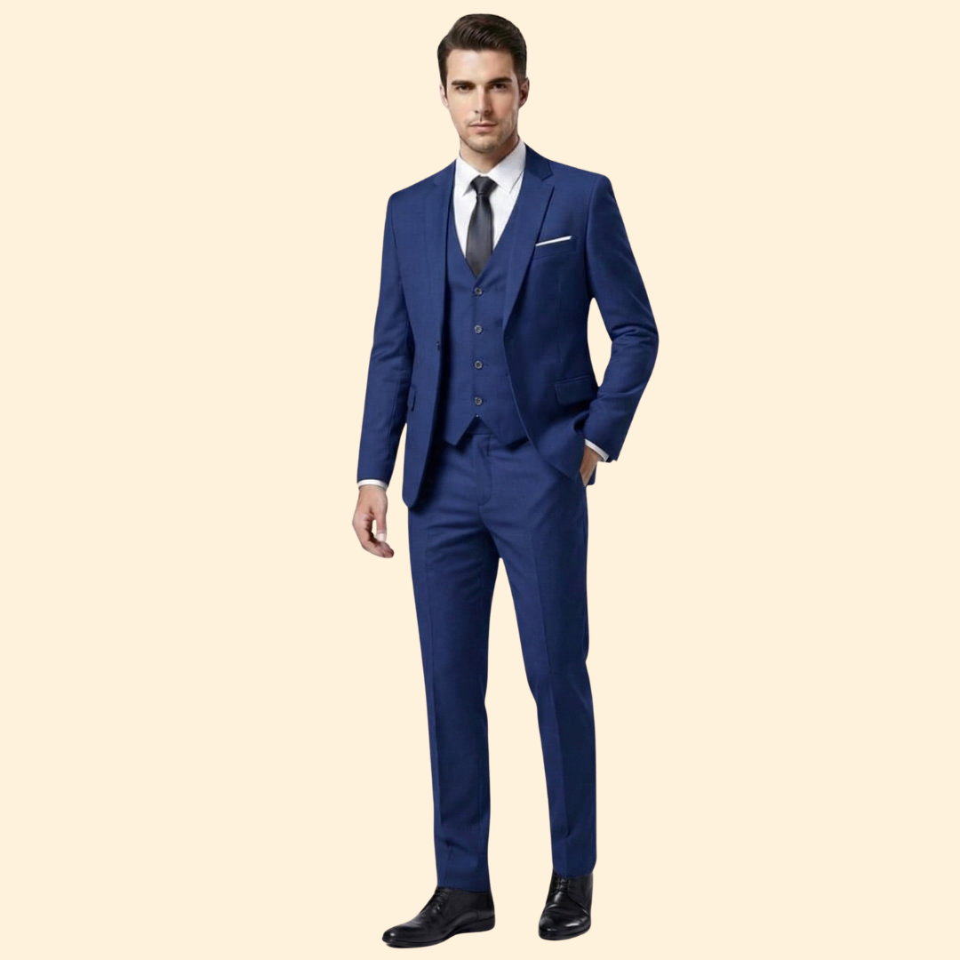 Men's Slim Three Piece Wedding Suit – Notch Lapel Blazer Waistcoat