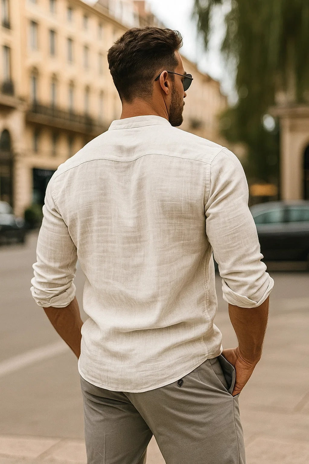 Men's Linen Shirt Grandad Collar - Summer Wedding Guest