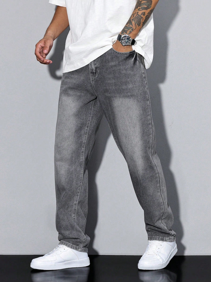 Men's Relaxed Fit Straight Leg Jeans - Washed Denim