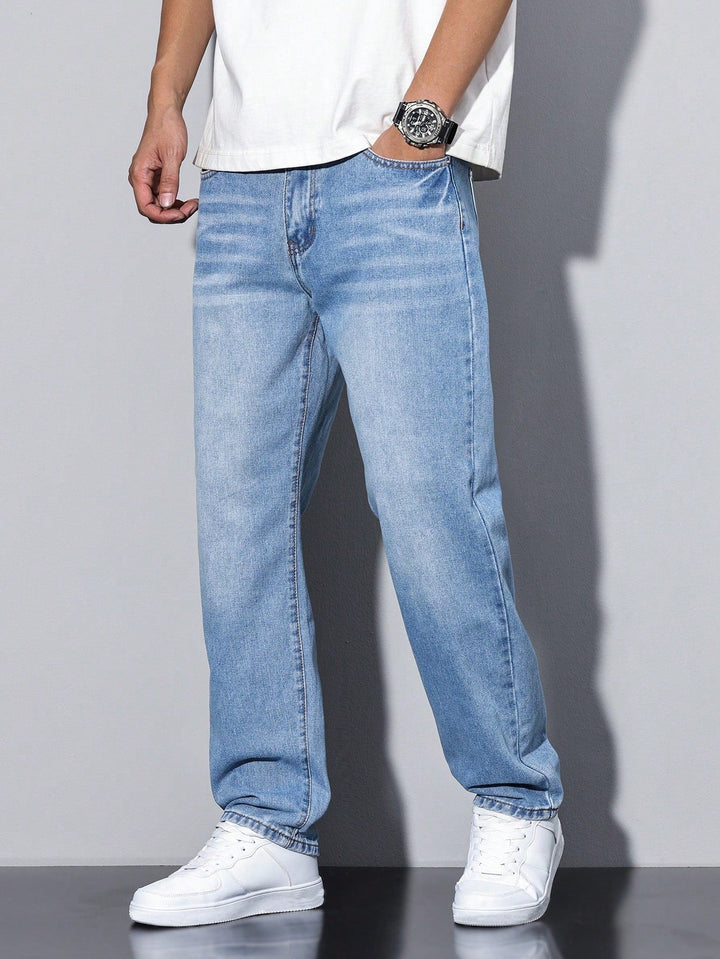 Men's Relaxed Fit Straight Leg Jeans - Washed Denim