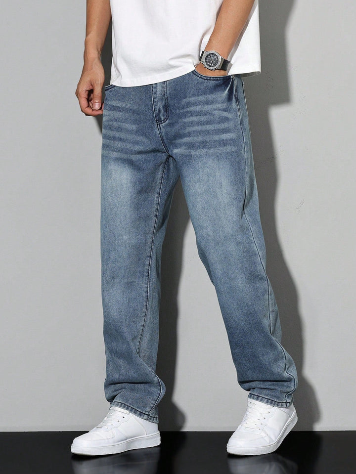 Men's Relaxed Fit Straight Leg Jeans - Washed Denim